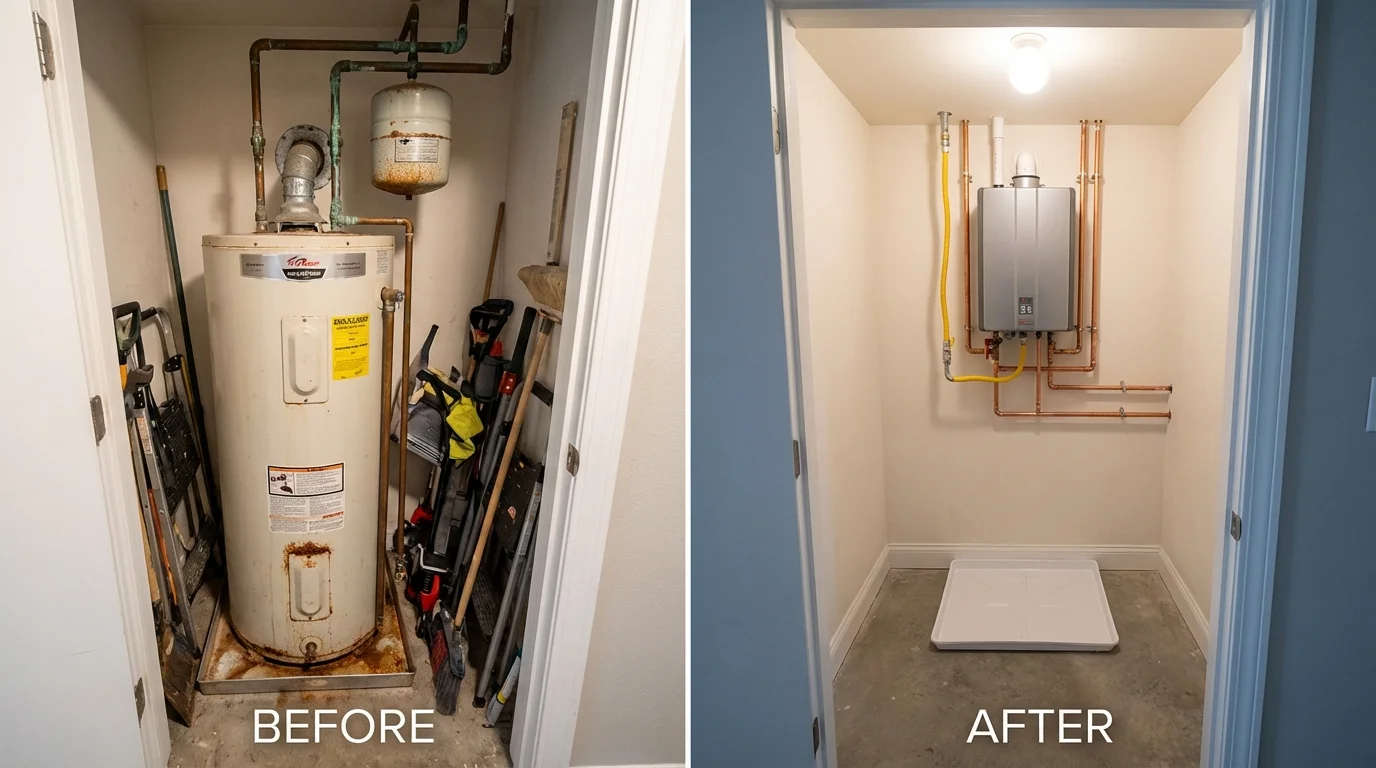 Tank water heater versus wall-mounted tankless unit comparison for Odenton, MD homeowners